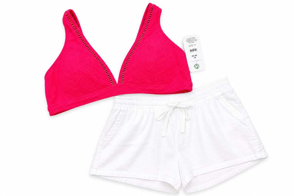 Time and Tru Pink Textured Ladder Trim Bikini Top Size 1X